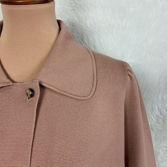 Kate Spade Ruffle Long Knit Sweater Blazer Beige Tan Single Button L - Picture 2 of 9